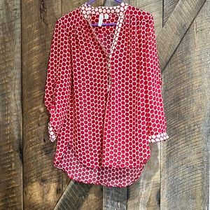Tacera Red White Polka Dot Sheer Top size Medium. -A15